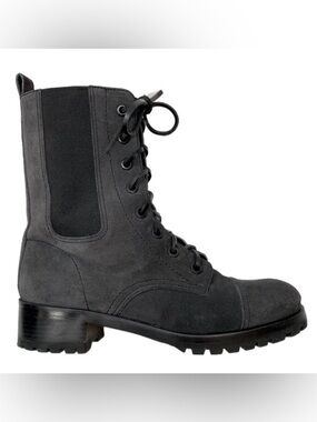 Tory Burch Gray Broome Suede Leather Lace Up Combat Boots size 7.5